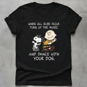 Funny Dog Lover Graphic T-Shirt – “Turn Up the Music” Quote Tee – Black Unisex